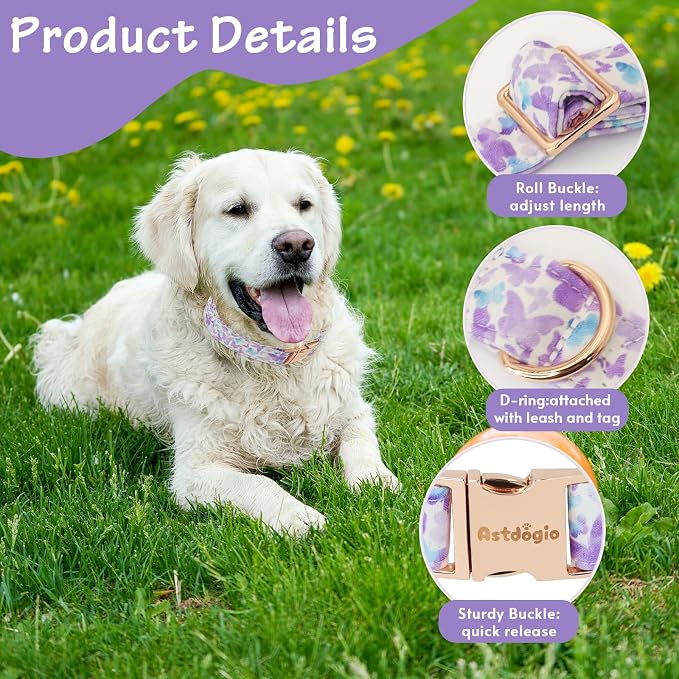 Elegant Butterfly Dog Collar, Gradient Purple Blue Dog Collars - Image 3