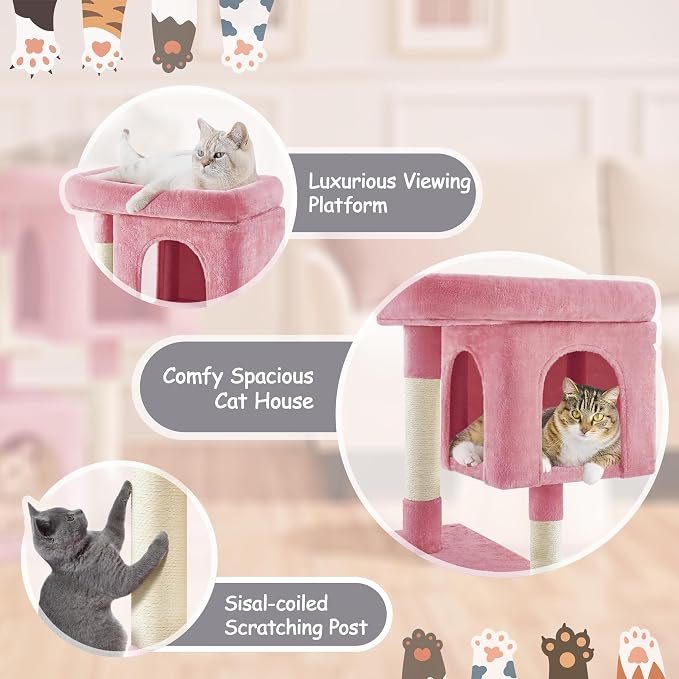 Yaheetech 33.5in Cat Tree, Small Kittens Tower w/Large Perch&2 Cozy Condos - Image 4