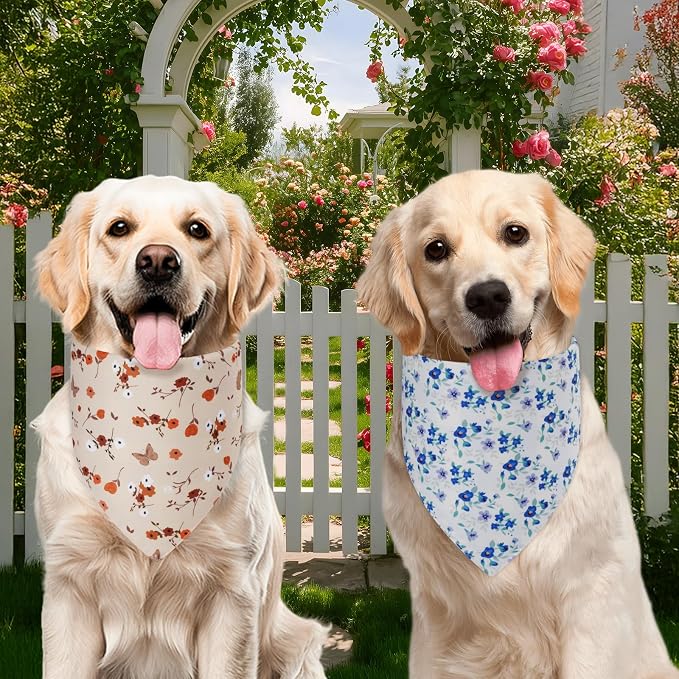 Spring Dog Bandanas Large 2PCS, 4 Pattern Summer Floral Scarf - Image 4