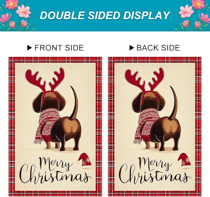 Merry Christmas Garden Flag Back View Dog Reindeer Antlers 28 x 40 Inch Double - Image 4