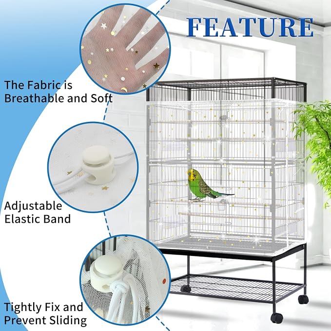Daoeny Bird Cage Seed Catcher, Large Bird Cage Cover, Adjustable Soft Airy - Image 4