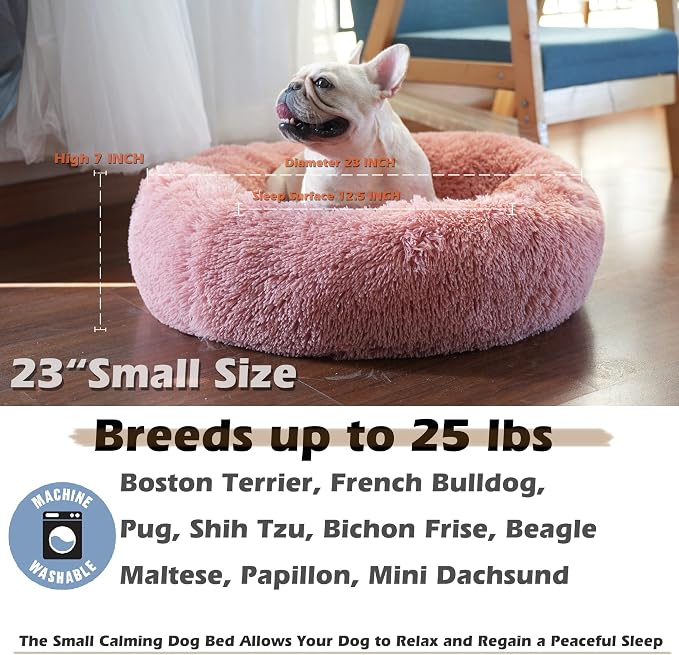 Calming Donut Dogs Beds for Small Dogs Washable, 23inch Plush Round Pet Bed for - Image 3