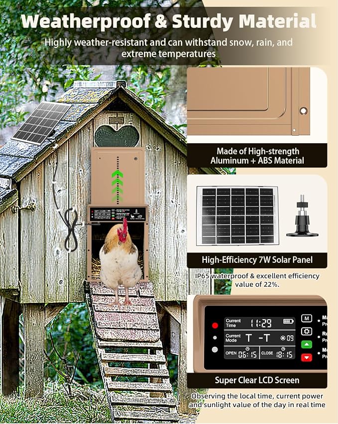 2025 Upgrade 7W Solar Power Chicken Door, Pet Deluxe Automatic Chicken Coop Door - Image 5