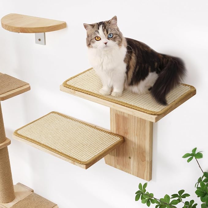 FUKUMARU Cat Wall Shelves, 2 Platform Kitten Wall Furniture, Tree Shape - Image 2