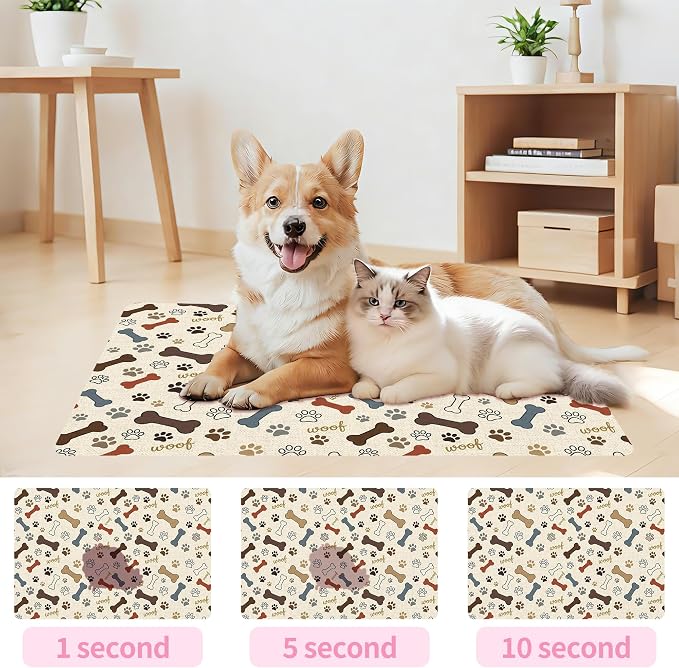Dog Feeding Mat 24 x 16 Inch, Neutral Paw Bone Woof Dog Placemat Absorbent - Image 5