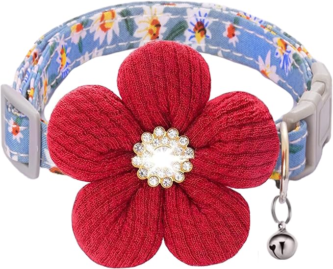 Small Dog Collar with Flower, Puppy Collar by COZIRAE