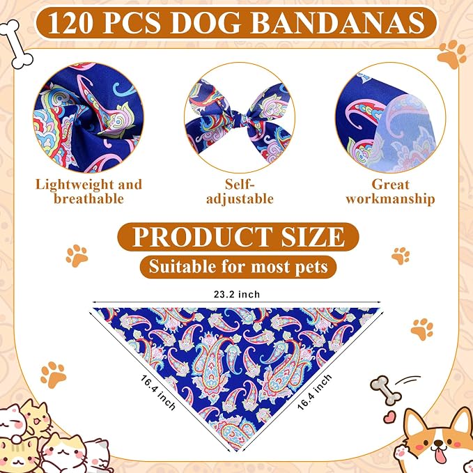 Sanwuta 120 Pcs Paisley Dog Bandanas Bulk Paisley Bandanas - Image 2