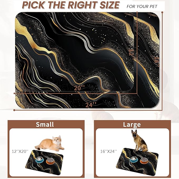 Marble Pet Feeding Mat, Non-Slip Rubber Backing Mat, Cat Dog Accessories - Image 2
