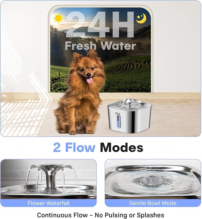 Stainless Steel Cat Water Fountain – 2.2L/74oz Ultra-Quiet Pump, Visible Water - Image 7