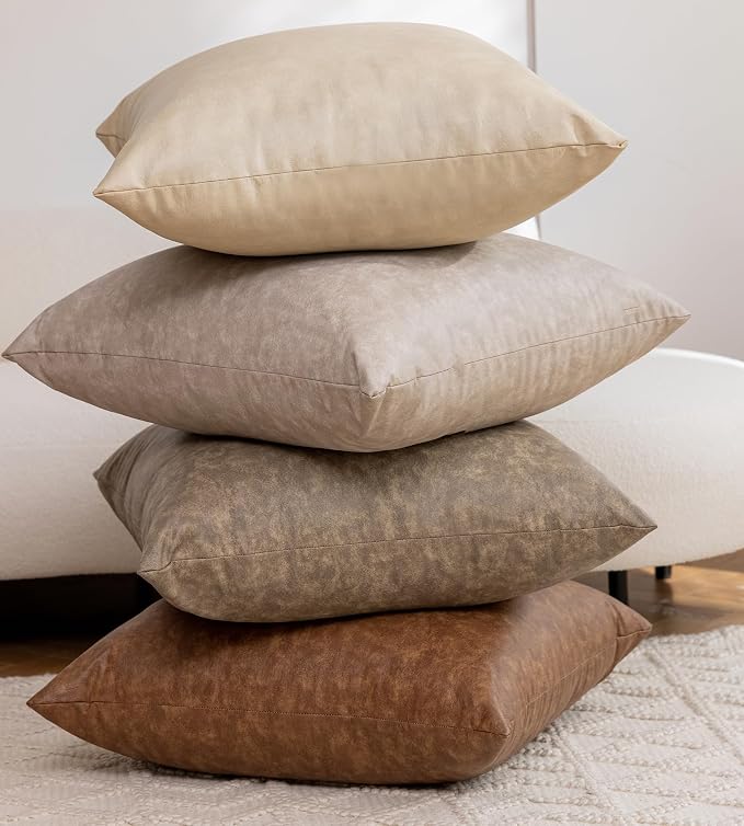 Pack of 4 Oversized Faux Leather Neutral Decorative Throw Pillow Covers 26x26 - Image 9