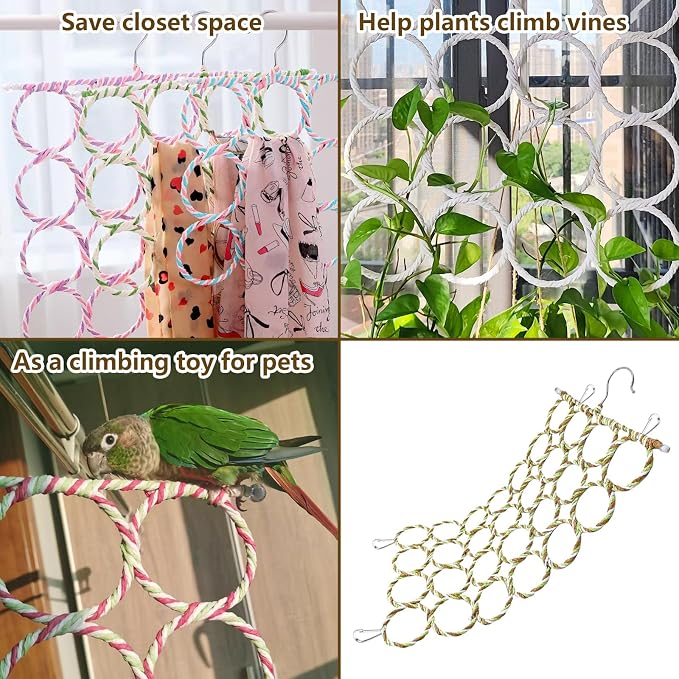 Bird Swing Climbing Rope Net Toys 14" x 24" Parakeet Hemp Rope Perch Swing - Image 6