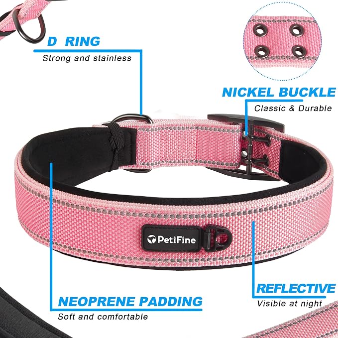 PetiFine Dog Collar for Large Dogs, Neoprene Padded and Adjustable, Reflective - Image 3