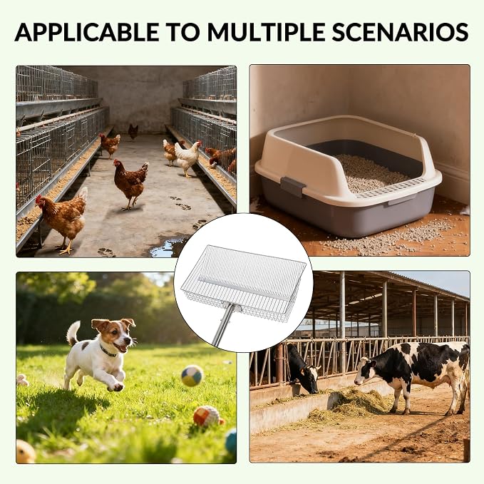 Garvee Chicken Poop Scooper Adjustable 24" to 72" Long Handle Chicken Coop Rake - Image 4
