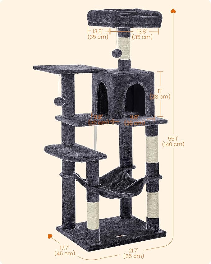 Feandrea Cat Tree, 55.1-Inch Cat Tower, Plush Multi-Level Condo - Image 5