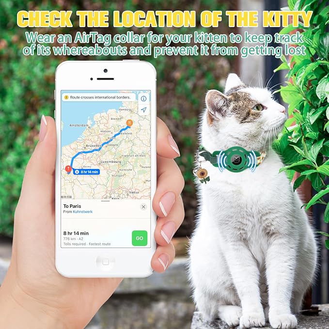 BINGPET AirTag Cat Collar with Bells, Upgraded Safety Elastic Cat Collar with - Image 3