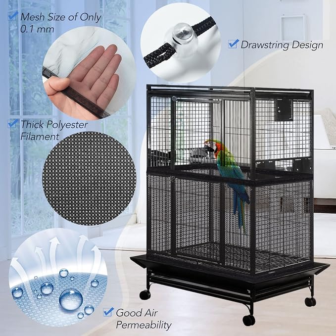 Bird Cage Netting Seed Catcher Adjustable Bird Cage Skirt Seed Catcher Large - Image 6