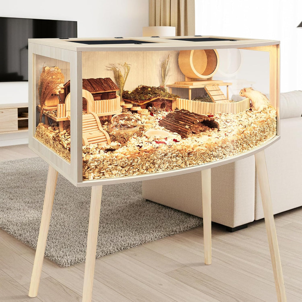 Prolee Wooden Hamster Cage with Stand, Curved Design - GlobalHabitat Supply