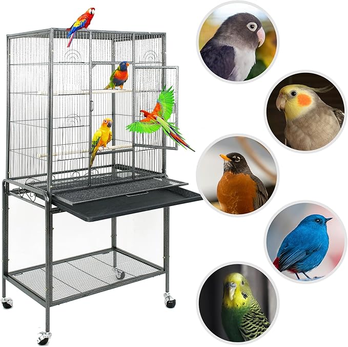SUPER DEAL 53-Inch Rolling Bird Cage Large Wrought Iron Cage - Image 4