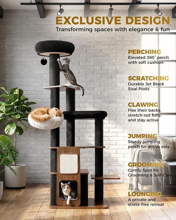 63" Modern Cat Tree Tower for Indoor Cats, Heavy Duty Cat Trees for Large Cat - Image 2