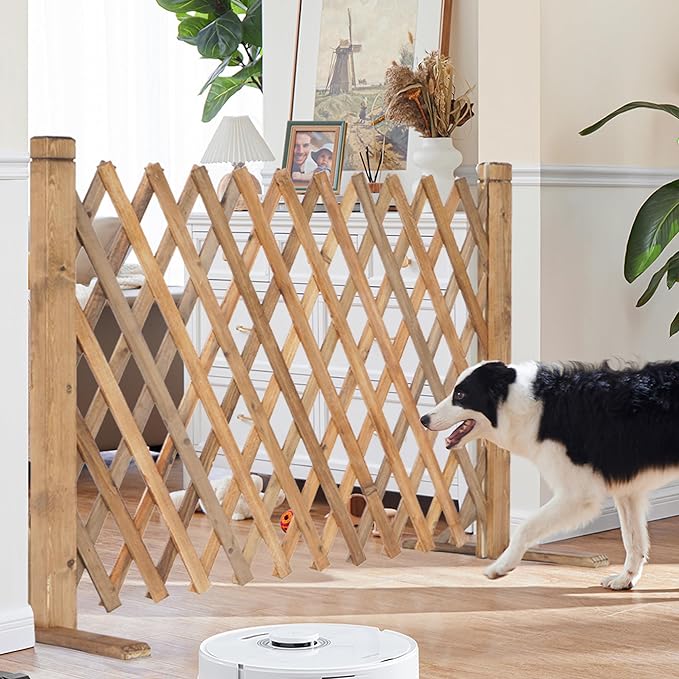 MYOYAY 2PCS Expandable Instant Fence Retractable Wooden Fence Wooden Pet Gate - Image 4