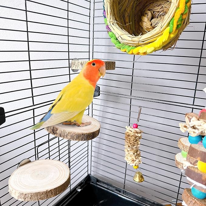 Hamiledyi 3PCS Perch Platform for Bird Cage Natural Round Wooden Stand Platform - Image 2
