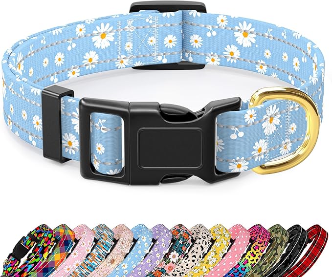 Reflective Dog Collar for Extra Small Dogs, Cute Daisy Theme Adjustable by TMOODEL