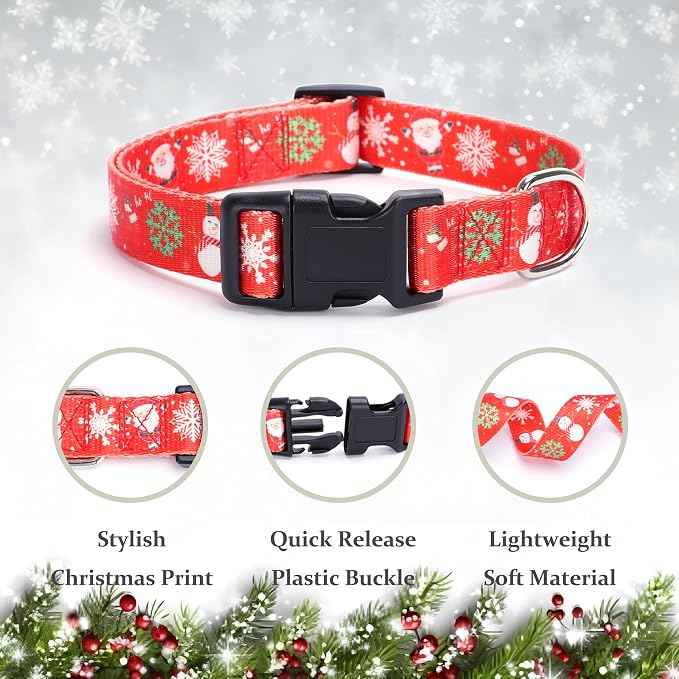 Christmas Dog Collar with Buckle Adjustable Safety Nylon Collars