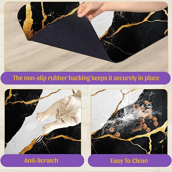 Black Gold Marble Dog and Cat Food Mat, Absorbent Feeding Placemat, Waterproof - Image 6