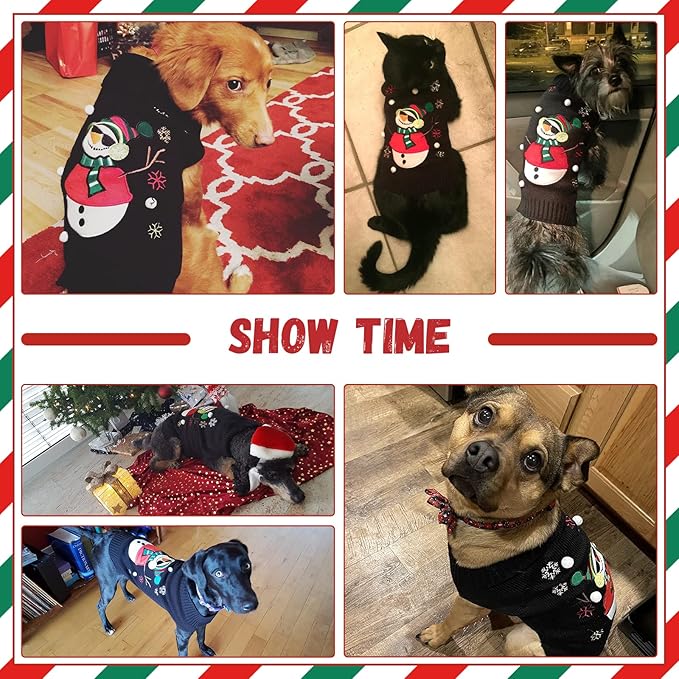 Christmas Dog Sweaters Xmas Pet Outfit Clothes Cute Black Snowman Costume Puppy - Image 7