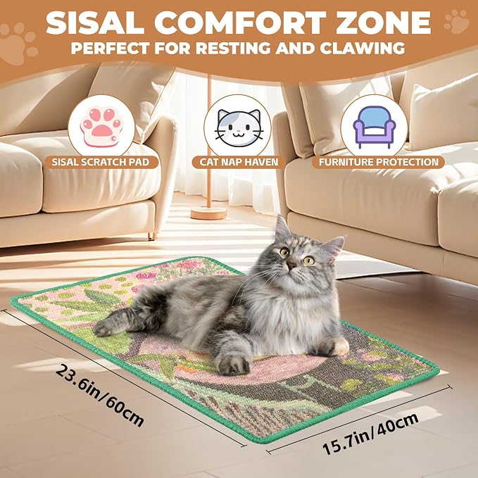 Sisal Cat Scratcher Mat, Cat Wall Scratcher - Image 2