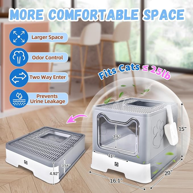 Enclosed Cat Litter Box with Lid Foldable Potty, Drawer Type Extra Large Cover - Image 2
