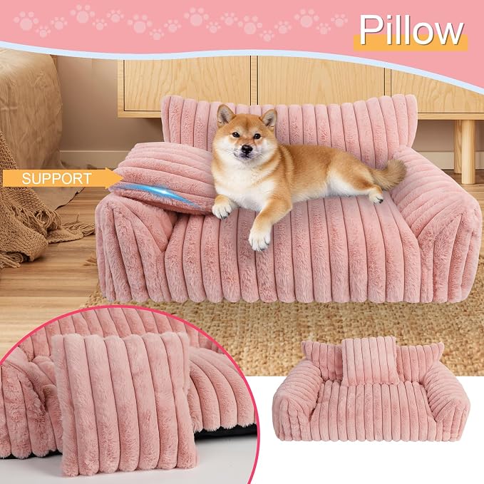 Cute Dog Cat Couch for Medium Large Dogs, Fluffy Pet Sofa Dog Couch Bed - Image 2
