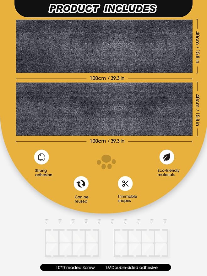 2PCS 39.4"x15.8" Cat Scratch Mat, Trimmable Self-Adhesive Carpet, DIY Climb Cat - Image 7