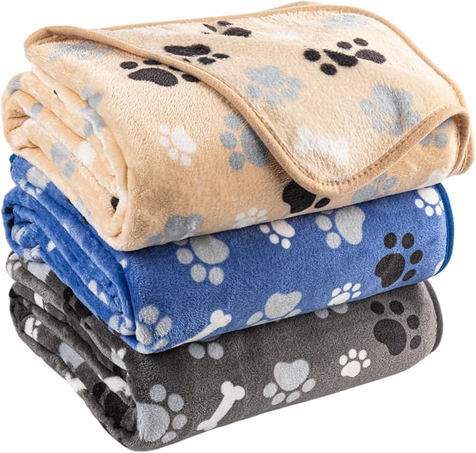 Dog Blanket Paw Bone Pattern 1 Pack 3 Colorful 40"*30" Super Soft Warm Flannel by AIWEKHOME