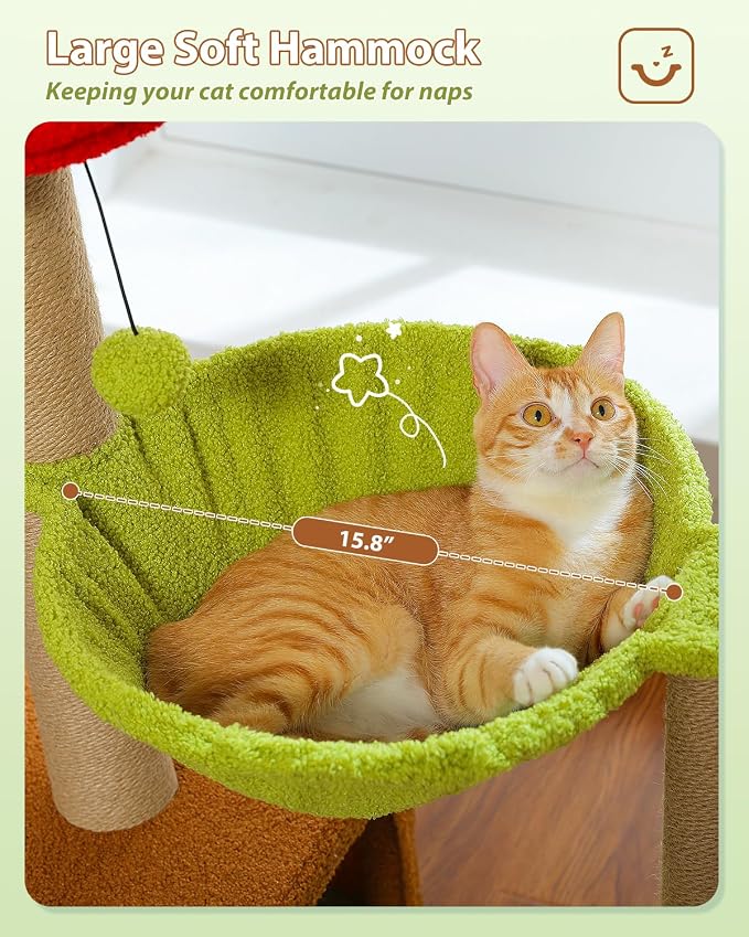 Flower Cat Tree with Sisal Scratching Posts, Cat Condo with Removable Flower Bed - Image 4