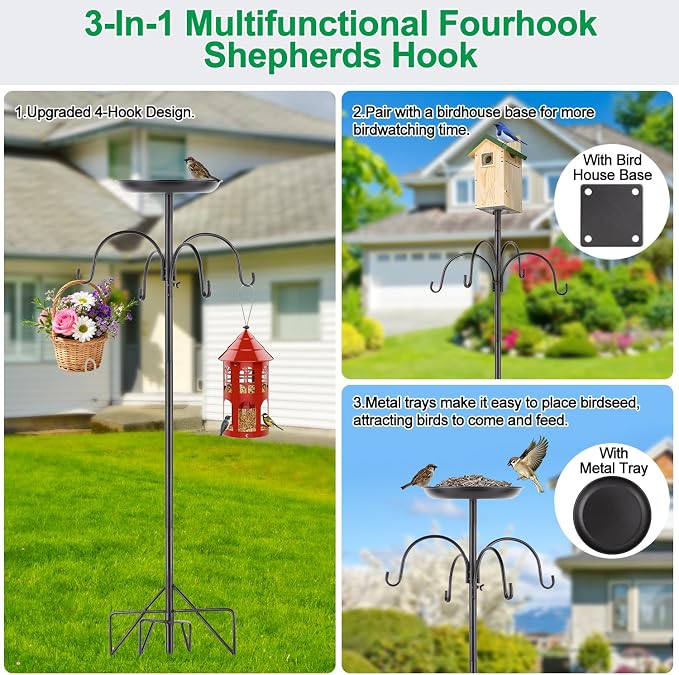 4-Hook Shepherds Hooks for Outdoor, Adjustable Garden Hook for Plant Baskets - Image 6