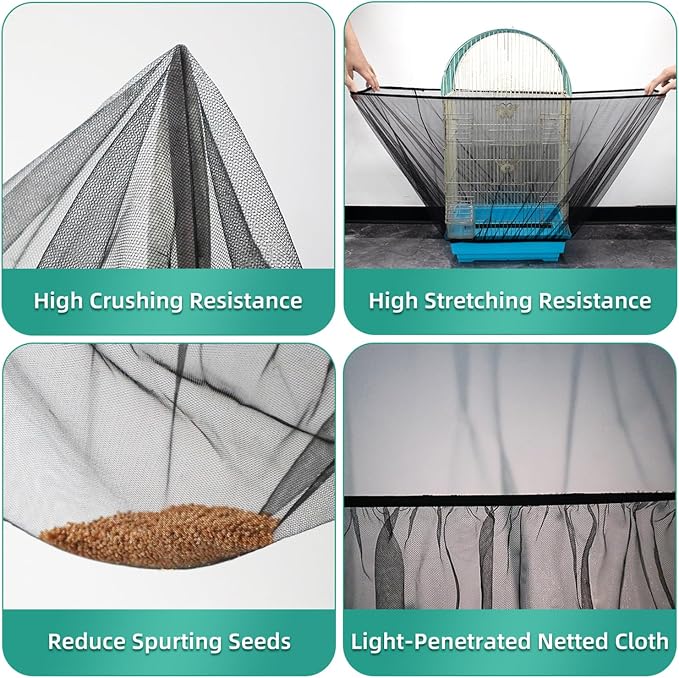 Bird Cage Seed Catcher, Seed Catcher Guard Net Cover, Parrot Nylon Mesh Net - Image 2