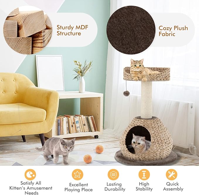 PETSITE Modern Cat Tree Tower, Paper Rope Natural Bowl Shaped - Image 5