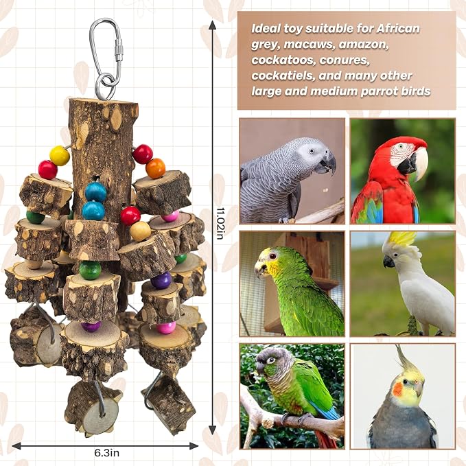 PINVNBY Wood Parrot Toys for Large Birds, Wire Link Durable Macaw Toys Extra - Image 7