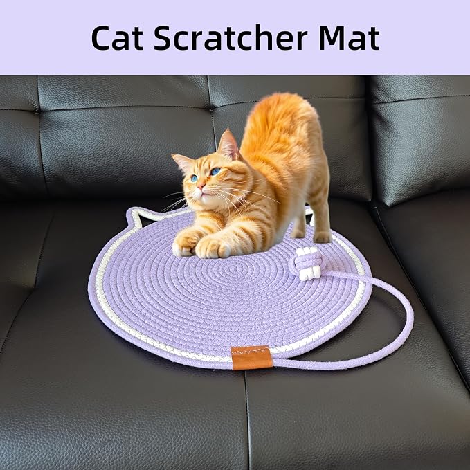 Cat Scratcher Mat, Natural Cotton Rope Cat Scratching Pad, 16.9'' Round Cat - Image 3