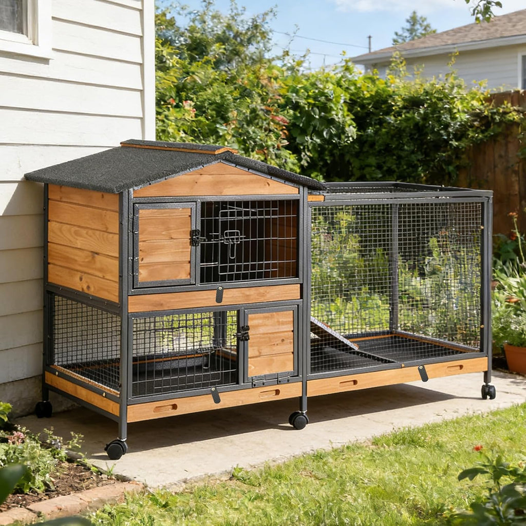 GUTINNEEN 2-Story Rabbit Hutch, 62" with 6 Locking Casters - GlobalHabitat Supply
