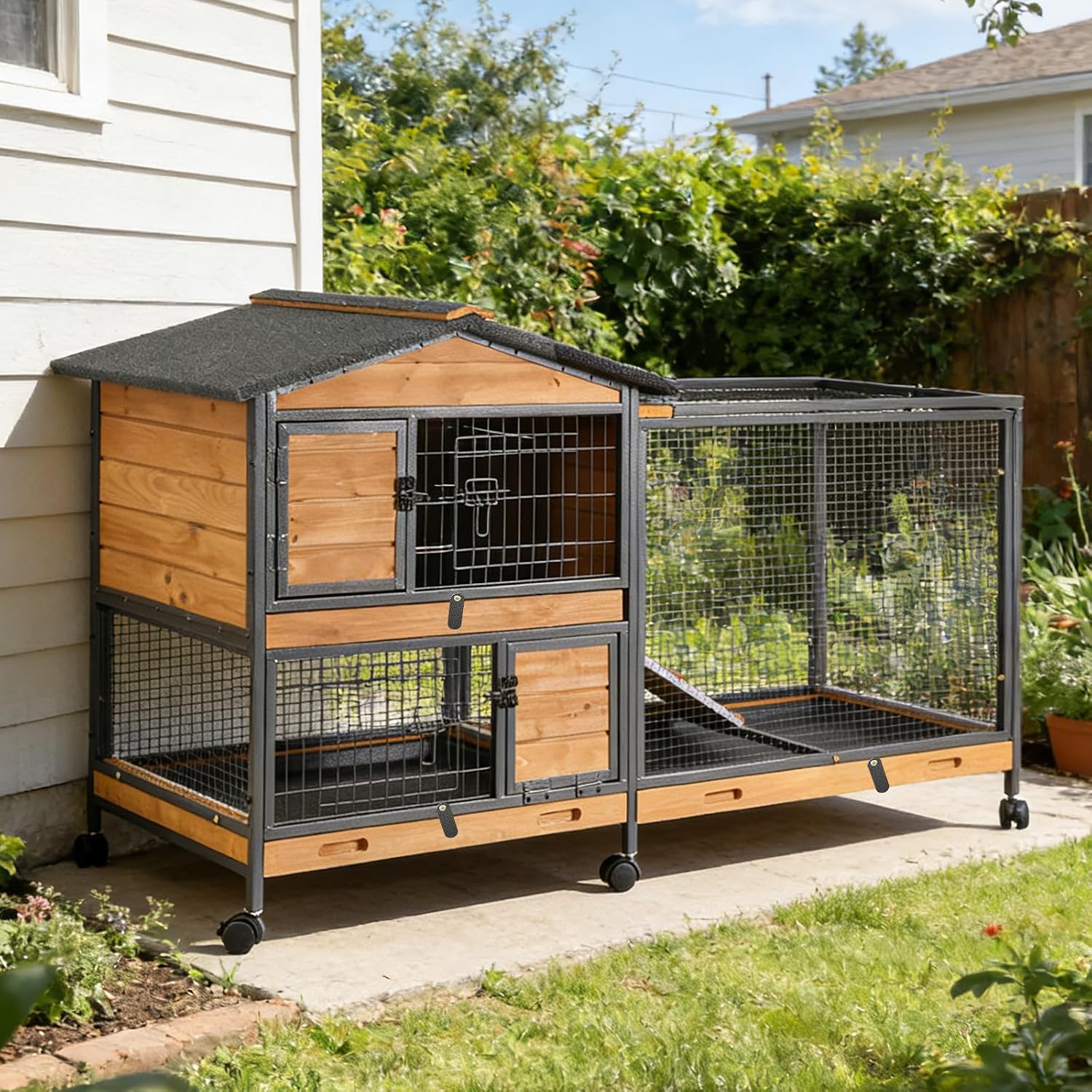 GUTINNEEN 2-Story Rabbit Hutch, 62" with 6 Locking Casters - GlobalHabitat Supply