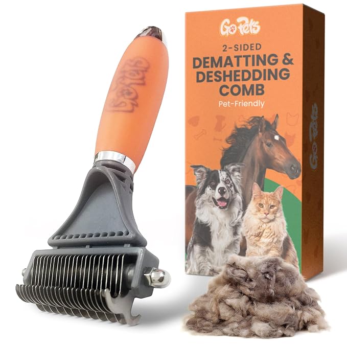GoPets 2-in-1 Dematting Comb for Dogs, Pet Grooming Rake, Double-Sided Dog by GoPets
