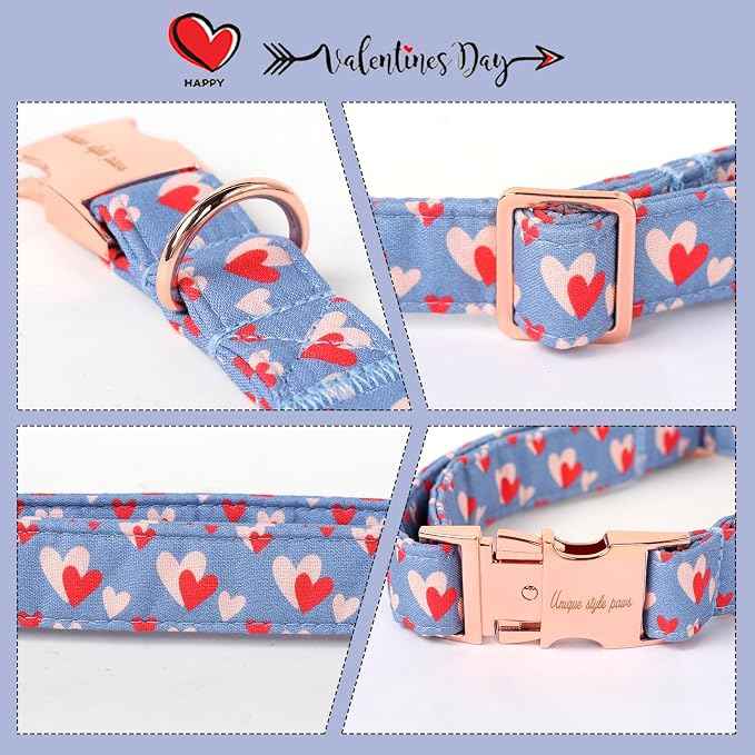 Unique style paws Valentine's Day Dog Collar Metal Buckle Collar Blue Pink Love