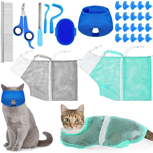 10 Pcs Cat Bathing Bag Set Pet Mesh Shower Bag Anti Bite and Scratch Pet by Kritkin