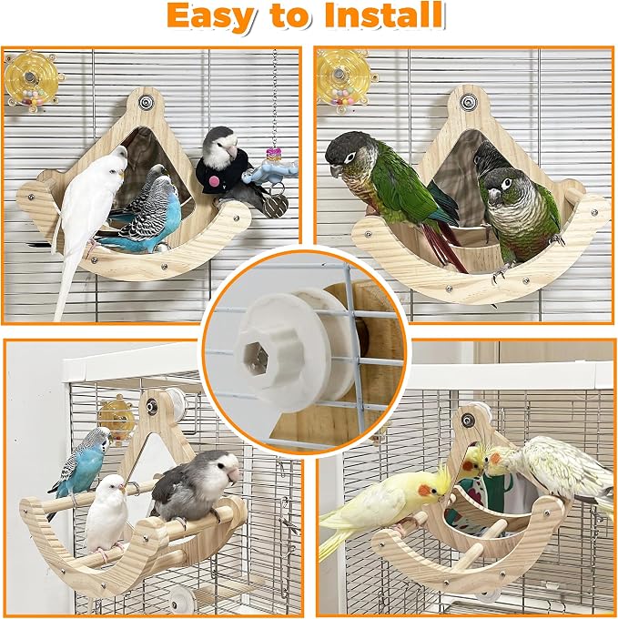 Bird Perch Toy with Mirror for Cage, Interactive Rocking Parakeet Toys and - Image 4