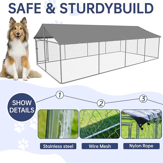 Petonly Outdoor Dog Enclosure Heavy Duty Dog Kennel House Mesh Dog Big Cage Pet - Image 6