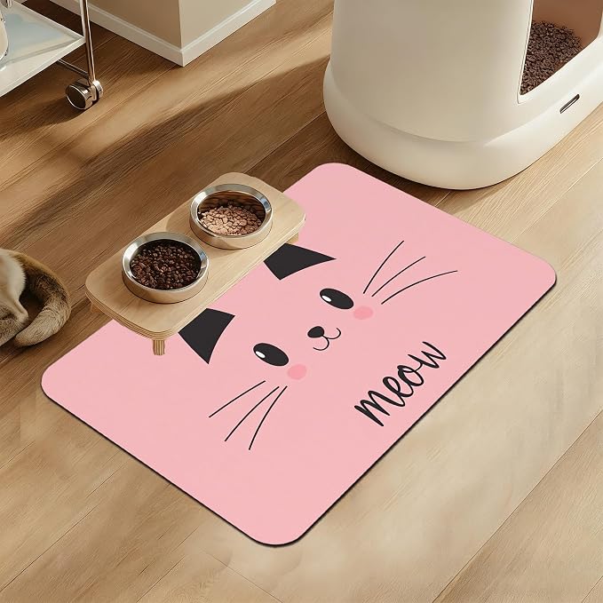 Pink Cat Dog Food Mat–Christmas Stocking Absorbent Quick Dry Feeding Placemat by LUTASER