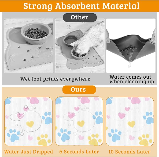 Dog Bowl Mat, Colorful Dog Paws Pet Feeding Mat - Image 3