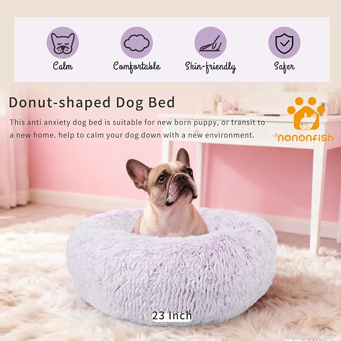 Calming Donut Dogs Beds for Small Dogs Washable, 23inch Plush Round Pet Bed for - Image 6